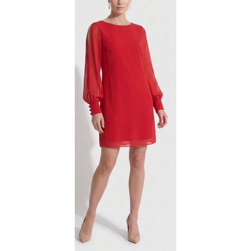 A Byer Red Open Slit Sheer Arm Long Sleeve Shift Mini Dress Womens XS - Picture 3 of 14